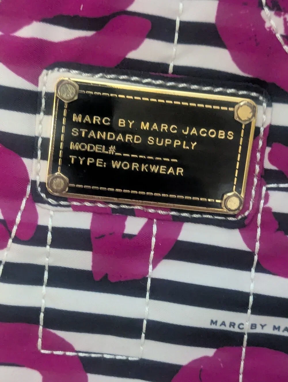 Marc by Marc Jacobs Navy and White Stripe Tech Sleeve with Pink Lip Print